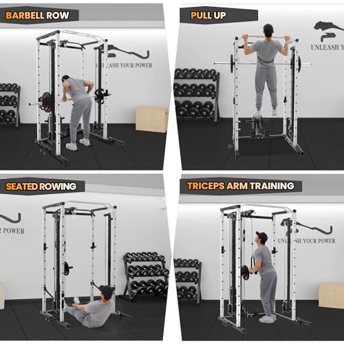STMHOM Power Cage 1600 Lbs with Smithbar & LAT Pulldown White