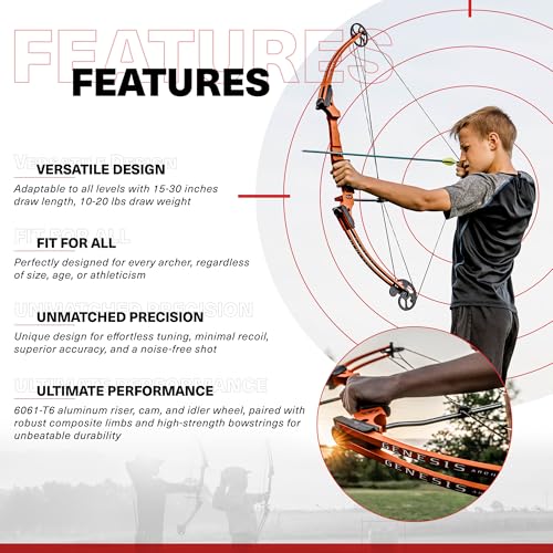 GENESIS Archery Original Adjustable Left-Handed Compound Bow for Beginners and Experts Orange (5 Pack)
