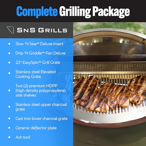 Slow 'N Sear Deluxe Kamado Grill 22" for Two-Zone Charcoal Cooking