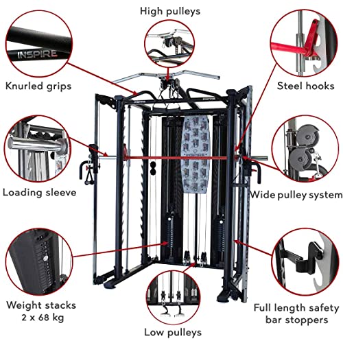 Inspire Fitness SCS Smith System - Cage System - Functional Trainer Home Gym With Smith Machine - Cable Machine - D Handles, Ankle Strap, Multi-Function Belt - Inspire SCS System (No Bench)