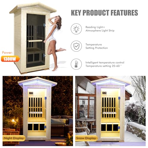 Daleyzay 1 Person Spruce Far Infrared Indoor Sauna 1300W Natural