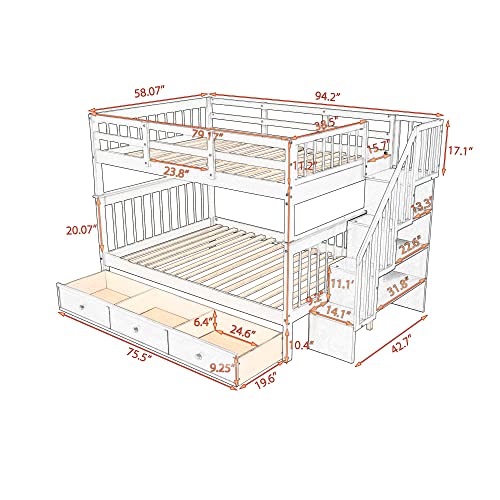 Harper & Bright Designs Full Over Full Bunk Beds with Stairs & Storage Grey