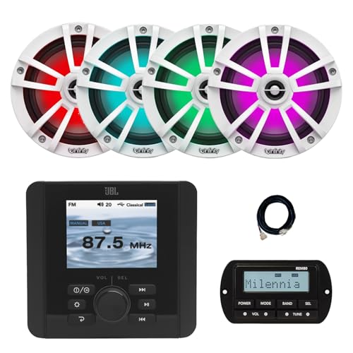 Enrock Marine JBL JAM5000N Marine Radio Receiver with Wired Remote & 4x 6.5" LED Speakers White LED
