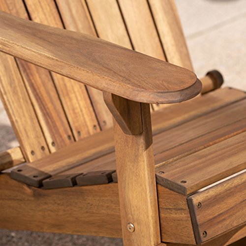 Great Deal Furniture Outdoor 5 Piece Acacia Wood Adirondack Rocking Chair Set with Fire Pit Grey + Natural