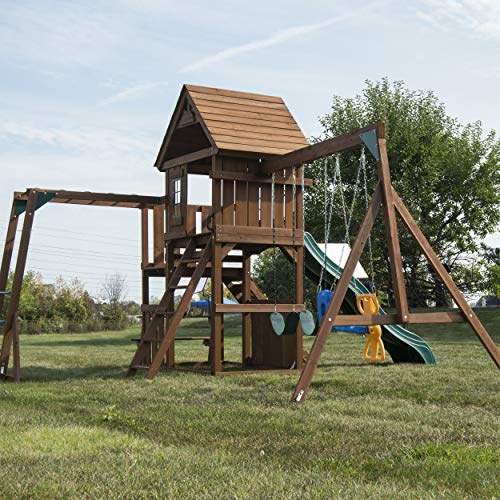 Swing-N-Slide Knightsbridge Wooden Swing Set with Slide & Monkey Bars, Green