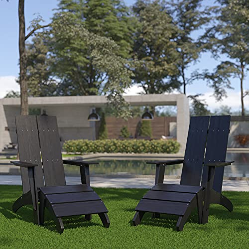 Flash Furniture Set of 2 Sawyer Adirondack Chairs with Footrests Black