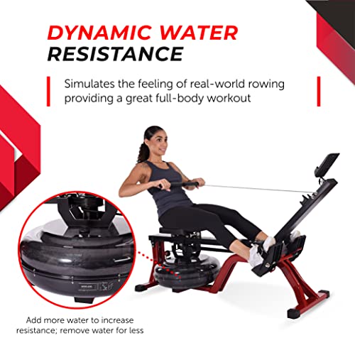 Stamina X Water Rower - Rower Machine with Smart Workout App - Dynamic Water Resistance - Black / Red