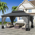 Kurapika 12' x 16' Hardtop Gazebo Outdoor Metal Pavilion with Canopy and Netting Gray