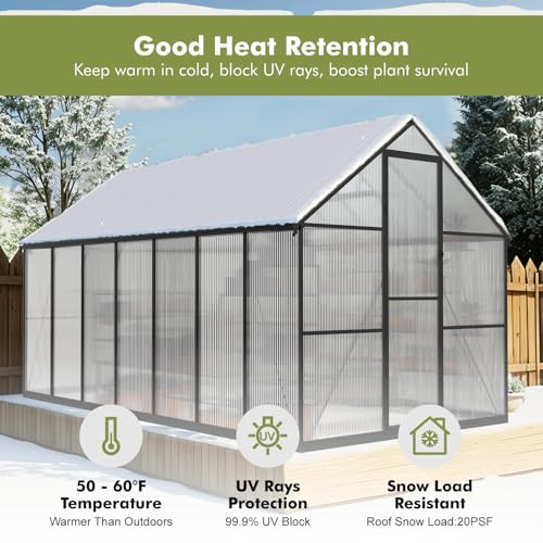 Sylviera Heavy Duty Outdoor Greenhouse with PC Panels, 8x14FT Black