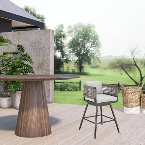 HomeRoots 35" Light Gray Metal Swivel Low Back Outdoor Counter Height Bar Chair with Footrest Grey