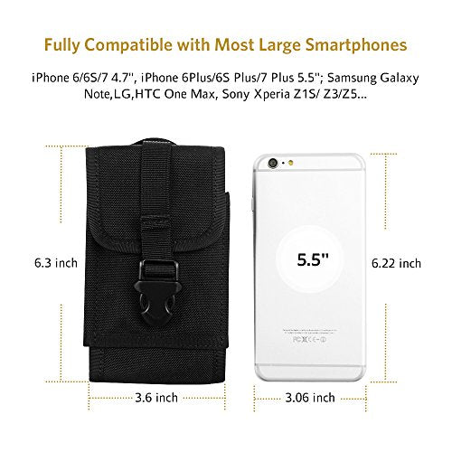 OneTigris MOLLE Phone Pouch for 4.7" - 5.5" Phones Black - 1000D Nylon