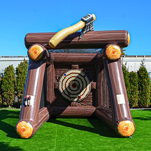 XJUMP 13' Inflatable Axe Throwing Target Game with Blower and Foam Axes Brown/Black