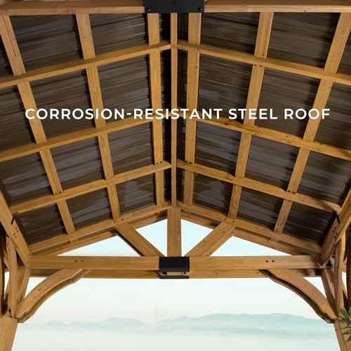 Backyard Discovery Arlington 12' x 10' Cedar Wood Outdoor Gazebo Pavilion with Hardtop Roof Walnut