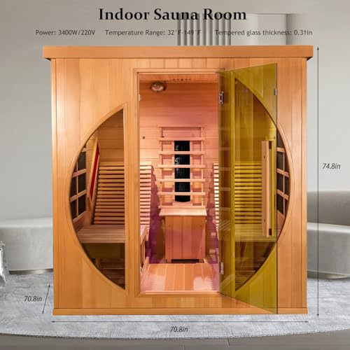 Gollense Infrared Sauna for Home with Recliner, Double Lounge Chairs, Canadian Red Cedar Wood 3400W Indoor Dry Sauna Room Yellow