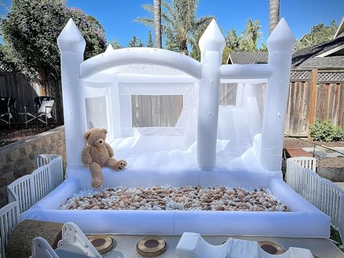 POYOUNGHU White Bounce House with Slide & Ball Pit 15FTx13FT Inflatable for Kids Party