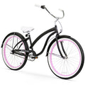 Firmstrong Bella Fashionista 3-Speed Beach Cruiser Bicycle 26-Inch Matte Black/Pink Rims