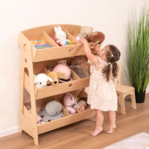 Wood And Hearts Montessori 3-Tier Shelf Natural Wood
