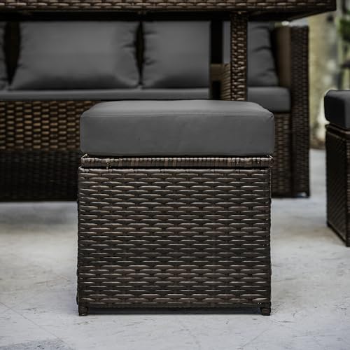 Nestl 7-Piece Wicker Outdoor Furniture Set Brown Frame/Grey Cushions