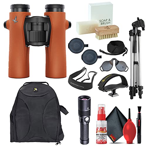 SWAROVSKI OPTIK 8x32 NL Pure Binoculars Orange Bundle with Comfort Strap, Tripod, Backpack, Adapter, Flashlight, and Cleaning Kit