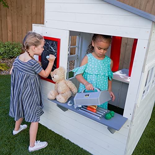 KidKraft Modern Outdoor Wooden Playhouse with Picnic Table, Mailbox, and Grill White
