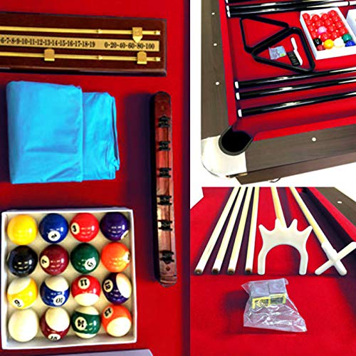 SIMBASHOPPING USA 8' Feet Billiard Pool Table Vintage Red with Benches Brown & Red
