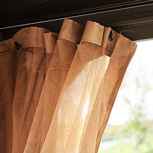 Outsunny 10' x 13' Hardtop Gazebo Canopy with Steel Roof and Netting, Brown
