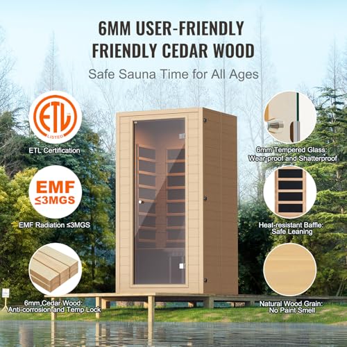 VEVOR Far Infrared Wooden Sauna Low EMF Hemlock Brown