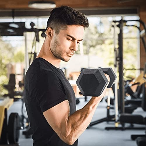 BK BodyKore Rubber Coated Hex Dumbbell Set with Frame & Commercial Rack Black