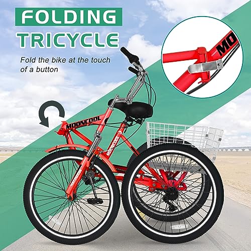 LILYPELLE Adult Folding Tricycle 7 Speed Red