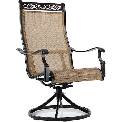 Hanover Manor 7-Piece Outdoor Dining Set with Cast-Top Aluminum Table and 6 Tan PVC Sling Rockers Cast/Sling