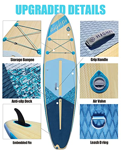 Highpi Inflatable Stand Up Paddle Board 11'x33''x6'' Vertically Center-Folded SUP Blue Wood