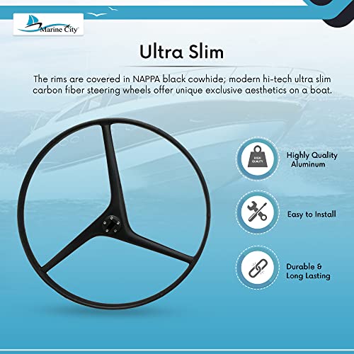 MARINE CITY Wavy-Style 3-Spoke Carbon Steering Wheel 925mm Black