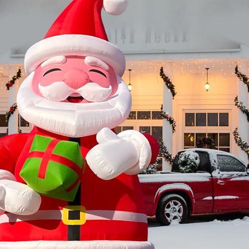 OZIS Giant 27Ft Inflatable Santa Claus Holding Gift Red