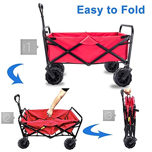 5sssallefaa Foldable Beach Cart Portable Garden Trolley 90kg Capacity Red