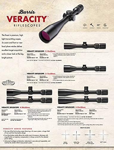 Burris Veracityx 40mm 4-20x50mm 30mm Tube Ballistic Plex E1 FFP Reticle Matte Black