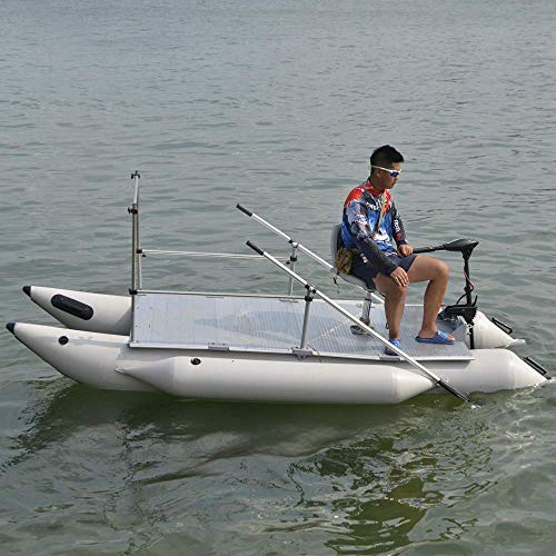 AQUOS Heavy-Duty Inflatable Pontoon Boat for Two with Trolling Motor Grey Transom Hand Control 12V 55LBS