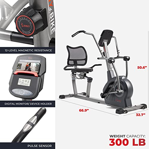 Sunny Health & Fitness Elite Recumbent Cross Trainer & Elliptical Machine Grey