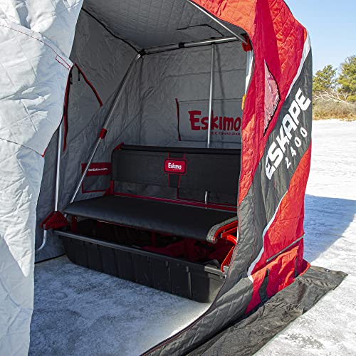 Eskimo Eskape 2400 Insulated 2-Person Ice Fishing Shelter with Sled and Bench Seat Red/Black
