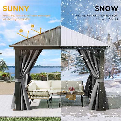 DWVO 10x10ft Hardtop Gazebo with Nettings and Curtains, Heavy Duty Galvanized Steel, Gray