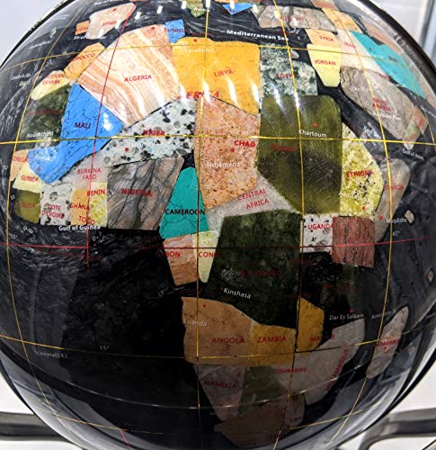 Unique Art Since 1996 Black Pearl Swirl Gemstone Globe with Silver Stand