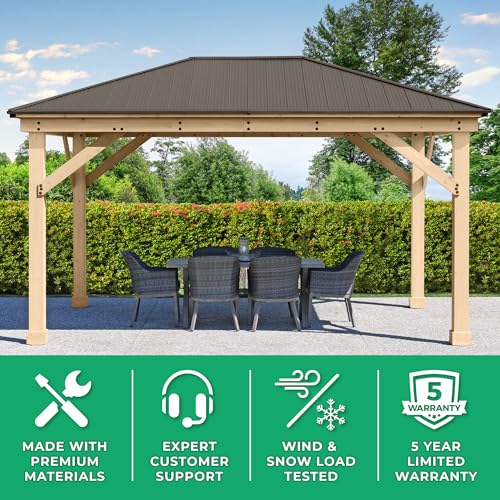 Yardistry 12' x 16' Meridian Cedar Wood Gazebo Pavilion Brown
