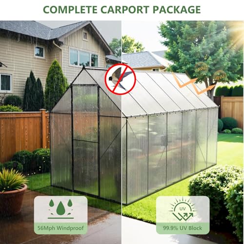 ANTSKU 8x12 FT Heavy Duty Polycarbonate Greenhouse Green