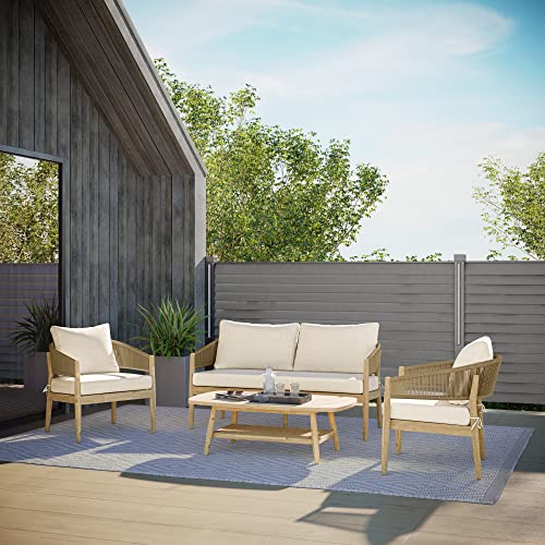 SIMPLIHOME Bayshore Contemporary 4 Piece Outdoor Conversation Set Natural