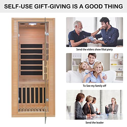 Homsido Infrared Home Sauna Room 1 Person Hemlock Wooden Indoor Sauna Spa