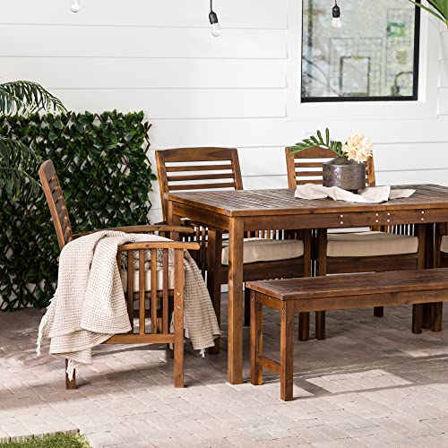 Walker Edison Rendezvous Modern 6 Piece Solid Acacia Wood Outdoor Dining Set Dark Brown
