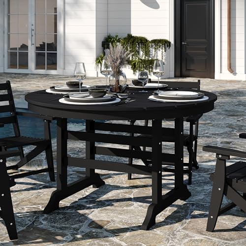 BizChair Commercial 5 Piece Adirondack Dining Set with 48" Round Table and 4 Cupholder Chairs Black