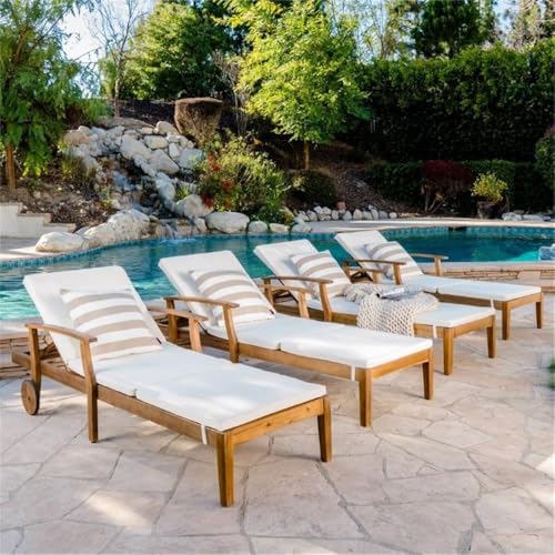 Afuera Living Outdoor Chaise Lounge Set of 4 Teak and Cream