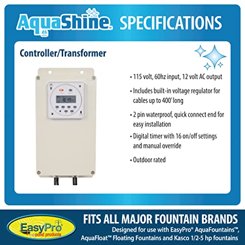 EasyPro Pond Products AquaShine LED Fountain Lights with 150 ft Power Cord, Digital Timer, and Remote Control