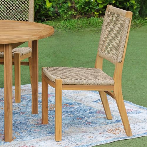 Cambridge Casual Carmel 2-Piece Outdoor Dining Chairs Teak Wood and All-Weather Wicker