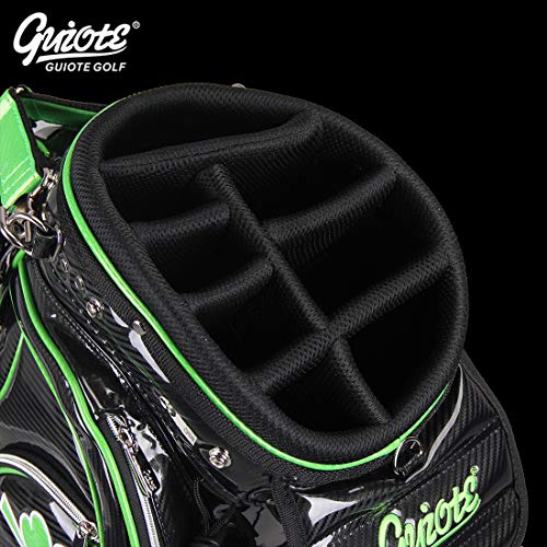 Guiote Golf Stand Bag Pu Leather Golf Carry Bag Embroidery Series 8-Ways 9.0" Black Lucky Clover